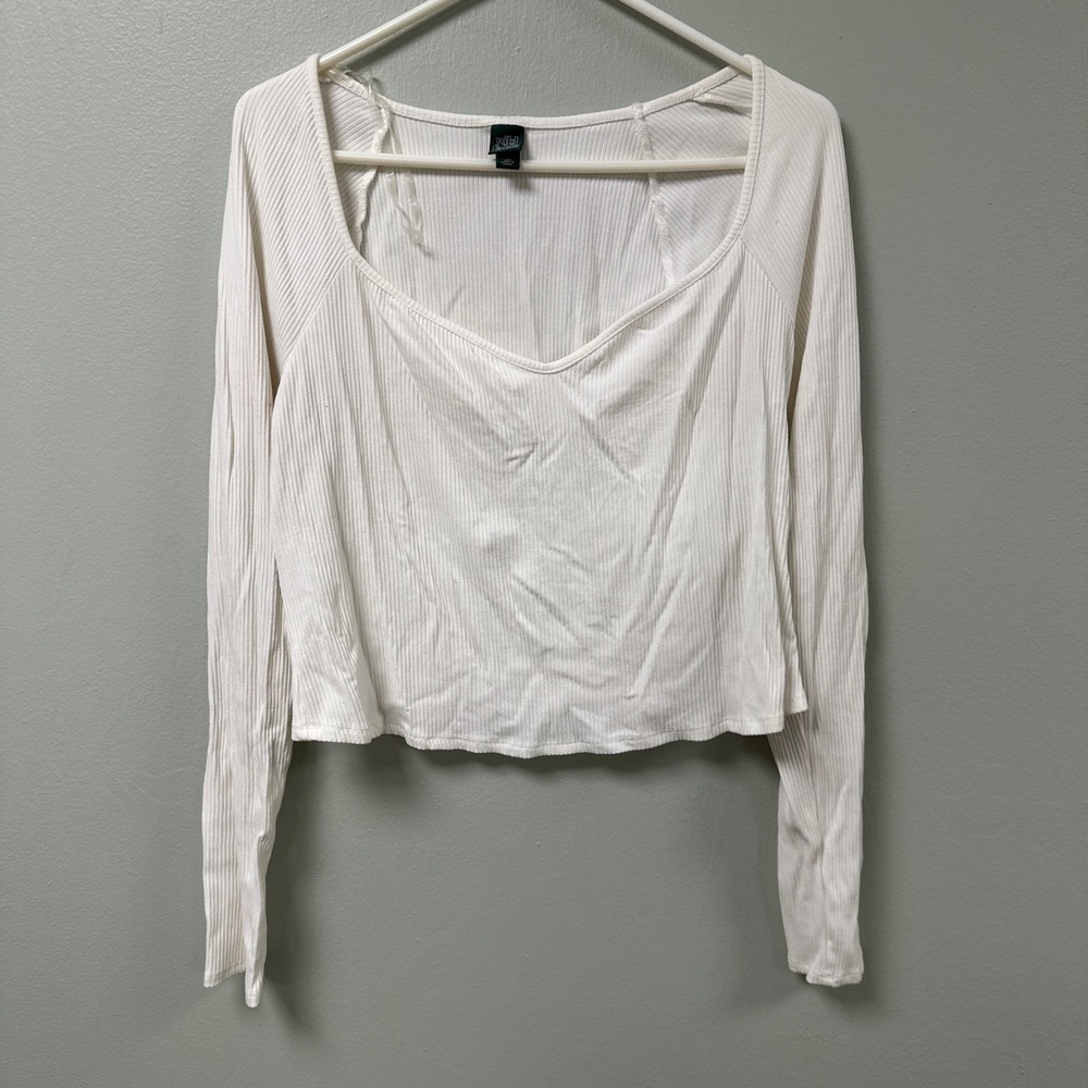 Wild Fable Womens XXL Cream Ribbed Long Sleeve Sweetheart Neck Crop Top